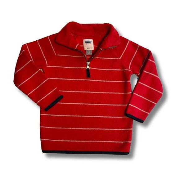Old Navy Boys Fleece Red White Striped 1/4 Zip Pullover Toddler Boys Size 4T GUC - Picture 1 of 9